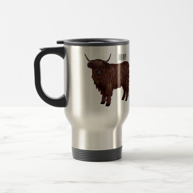 Highland cow cartoon illustration  travel mug (Left)