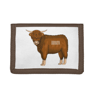 Highland cow cartoon illustration tri-fold wallet