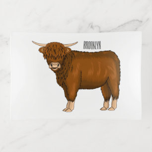 Highland cow cartoon illustration trinket tray