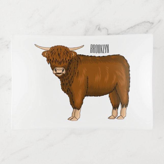 Highland cow cartoon illustration trinket tray (Front)