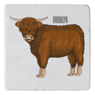 Highland cow cartoon illustration trivet