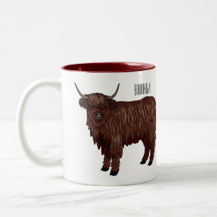 Highland cow cartoon illustration Two-Tone coffee mug