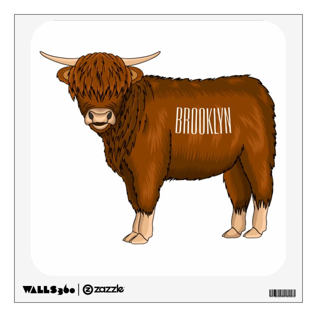 Highland cow cartoon illustration wall decal (Front)