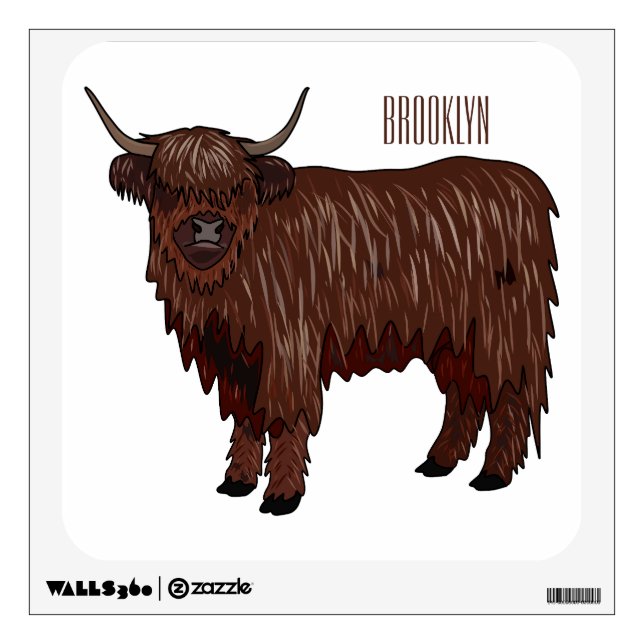 Highland cow cartoon illustration  wall decal (Front)