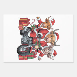 Highland Cow Cattle Animal Christmas Sleigh Funny  Wrapping Paper Sheets