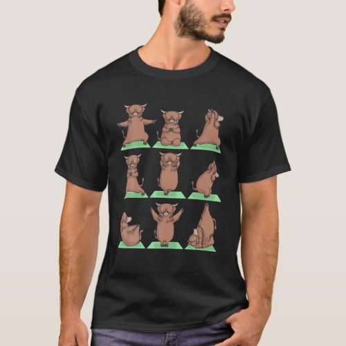 Highland Cow Cattle Yoga Pose Zen Workout Exercise T_Shirt