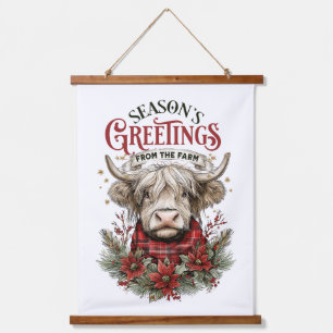 Highland Cow Christmas Art – Rustic Farmhouse Hanging Tapestry