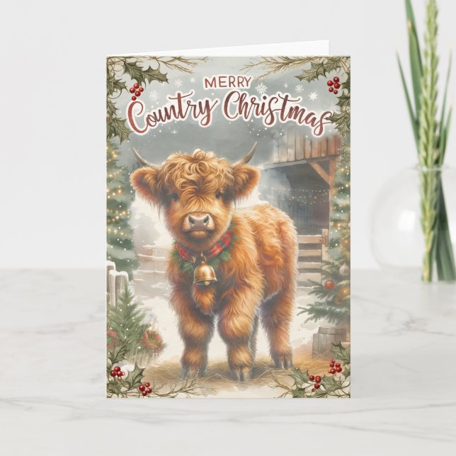 Highland Cow Christmas  Card (Front)