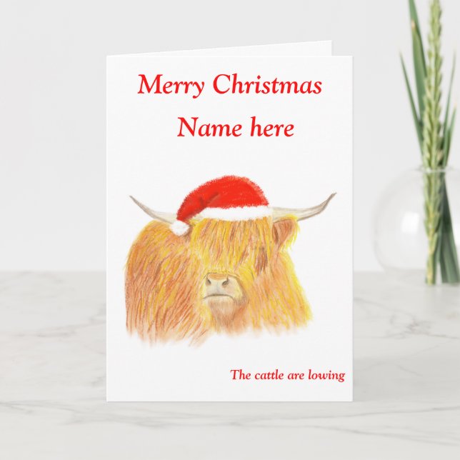 Highland Cow Christmas card, customisable Holiday Card (Front)