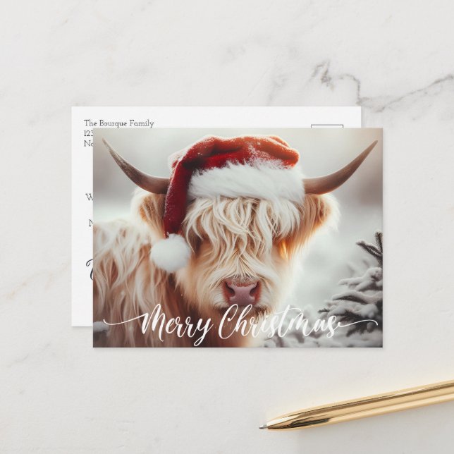 Highland Cow Christmas Card Postcard (Front/Back In Situ)