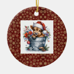 Highland Cow Christmas Ceramic Ornament