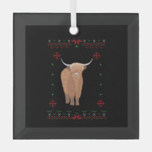 Highland Cow Christmas Glass Ornament
