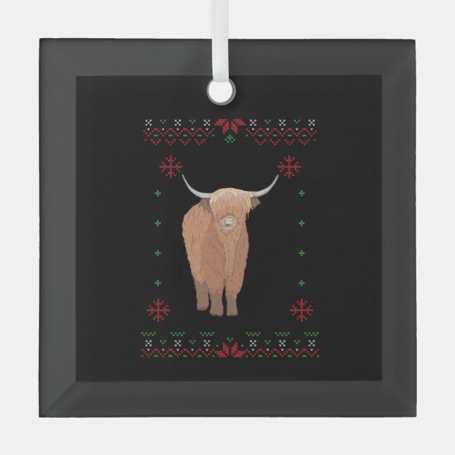 Highland Cow Christmas Glass Ornament (Front)