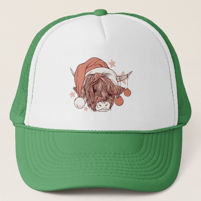 Highland Cow - Christmas Greeting Design Gift Trucker Hat (Front)