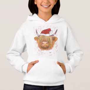 highland cow christmas hat hoodie