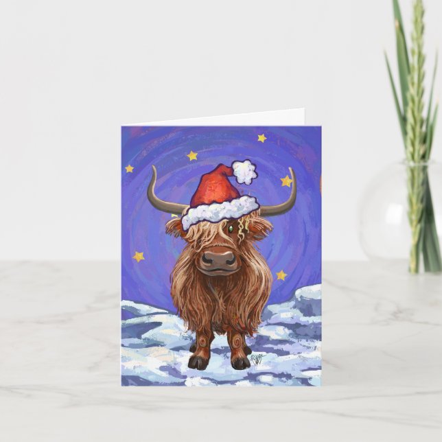 Highland Cow Christmas Holiday Card (Front)
