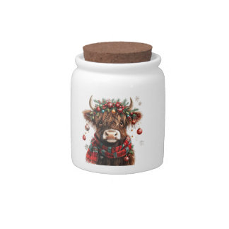 Highland Cow Christmas Holiday Cattle Candy Jar