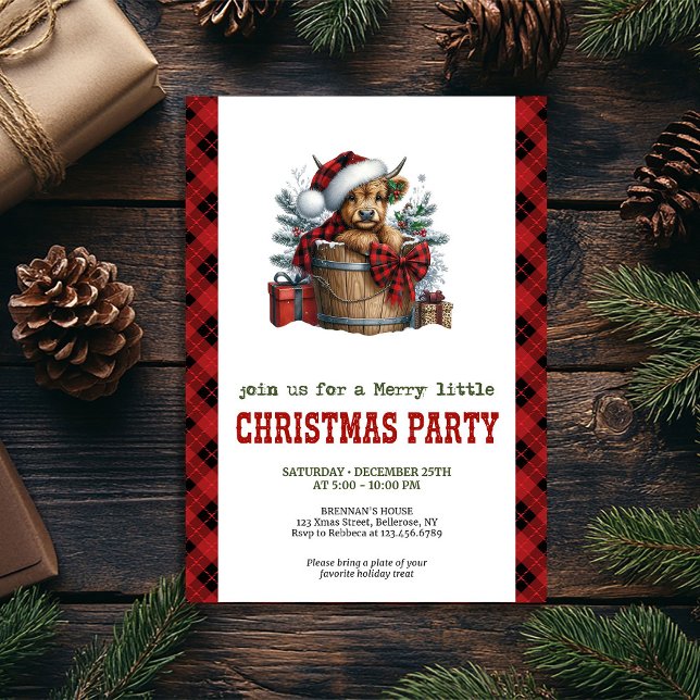 Highland cow Christmas invite with holly berries (Highland cow Christmas invite with holly berries)