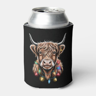 Highland Cow Christmas Lights Holiday Festive Xmas Can Cooler