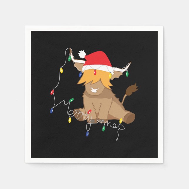 Highland cow christmas lights napkins (Front)