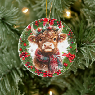 Highland Cow Christmas Ornament