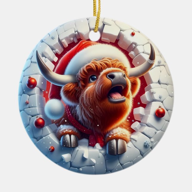 Highland Cow Christmas Ornament (Front)