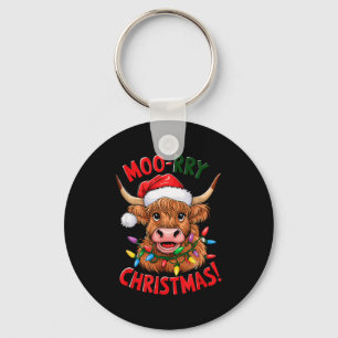 Highland Cow Christmas Pajama Moo Rry Cow Lover Keychain