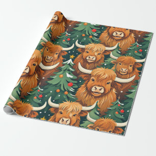 Highland Cow Christmas Pattern Wrapping Paper