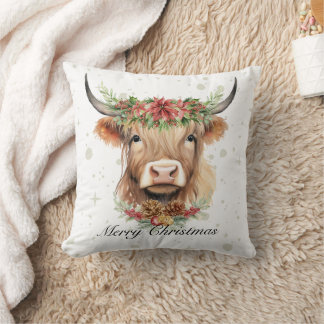 Highland Cow Christmas Pillow