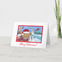 highland cow christmas robin baubles horns holiday card