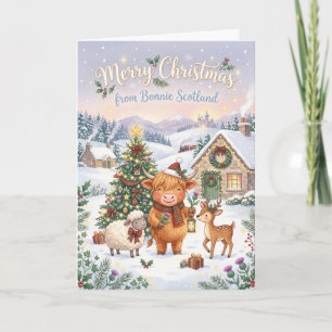 Highland Cow Christmas Tree Card