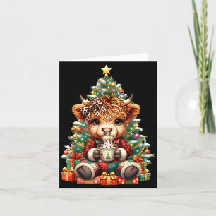 Highland Cow Christmas Tree Cute Heifer Cow Mooey Card