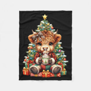 Highland Cow Christmas Tree Cute Heifer Cow Mooey Fleece Blanket