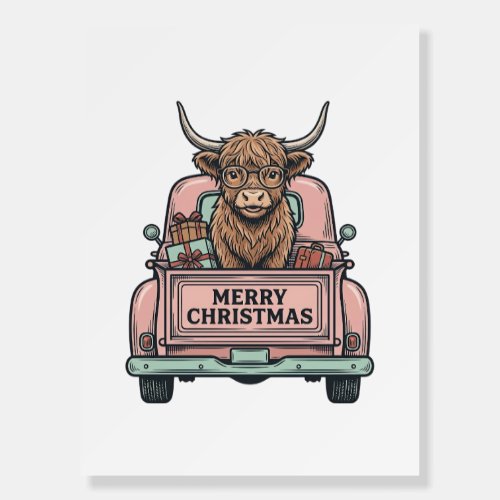 Highland Cow Christmas Truck Vintage Engraving Shi Foam Board