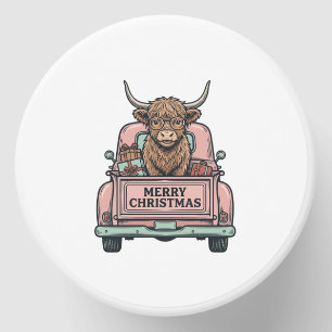 Highland Cow Christmas Truck Vintage Engraving Shi Mini Candle Favors