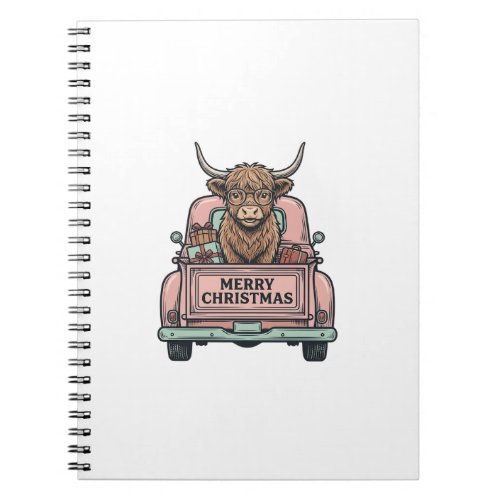 Highland Cow Christmas Truck Vintage Engraving Shi Notebook