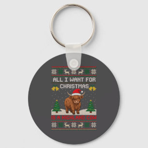 Highland Cow Christmas Ugly Sweater Style Festive  Keychain