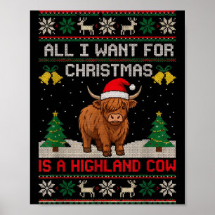 Highland Cow Christmas Ugly Sweater Style Festive  Poster
