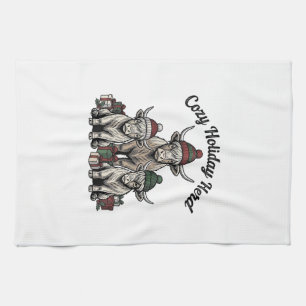 Highland Cow Christmas Vintage Holiday Herd Art Kitchen Towel