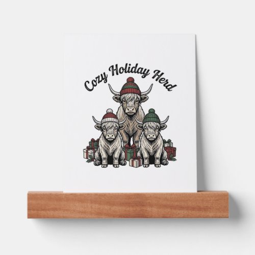 Highland Cow Christmas Vintage Holiday Herd Art Picture Ledge