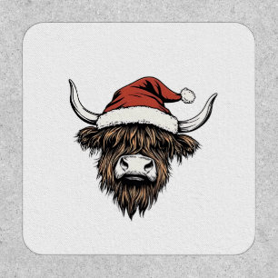 Highland Cow Christmas Xmas Santa Wooly Farm Patch