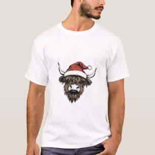 Highland Cow Christmas Xmas Santa Wooly Farm T-Shirt