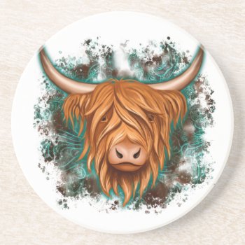 Highland Cow Coaster by mybabytee at Zazzle