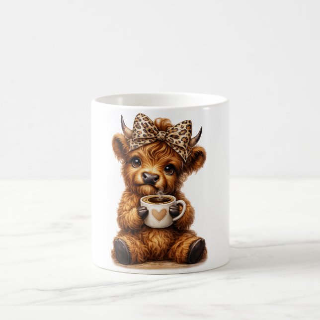Highland Cow Coffee Wrap: Leopard Bow — Personaliz Coffee Mug (Center)