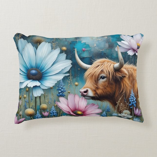 Highland Cow Colorful Cosmos 2 images Accent Pillow (Front)