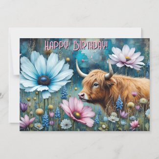 Highland Cow Colorful Cosmos Tapestry 