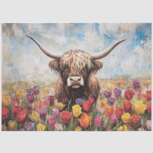 Highland Cow Colorful Tulips Decoupage Tissue Paper