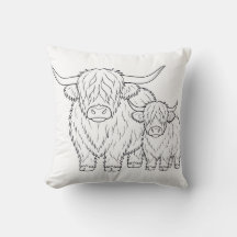 Highland Cow Coloring Book Pillow