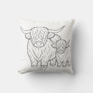 Highland Cow Coloring Book Pillow