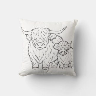 Highland Cow Coloring Book Pillow